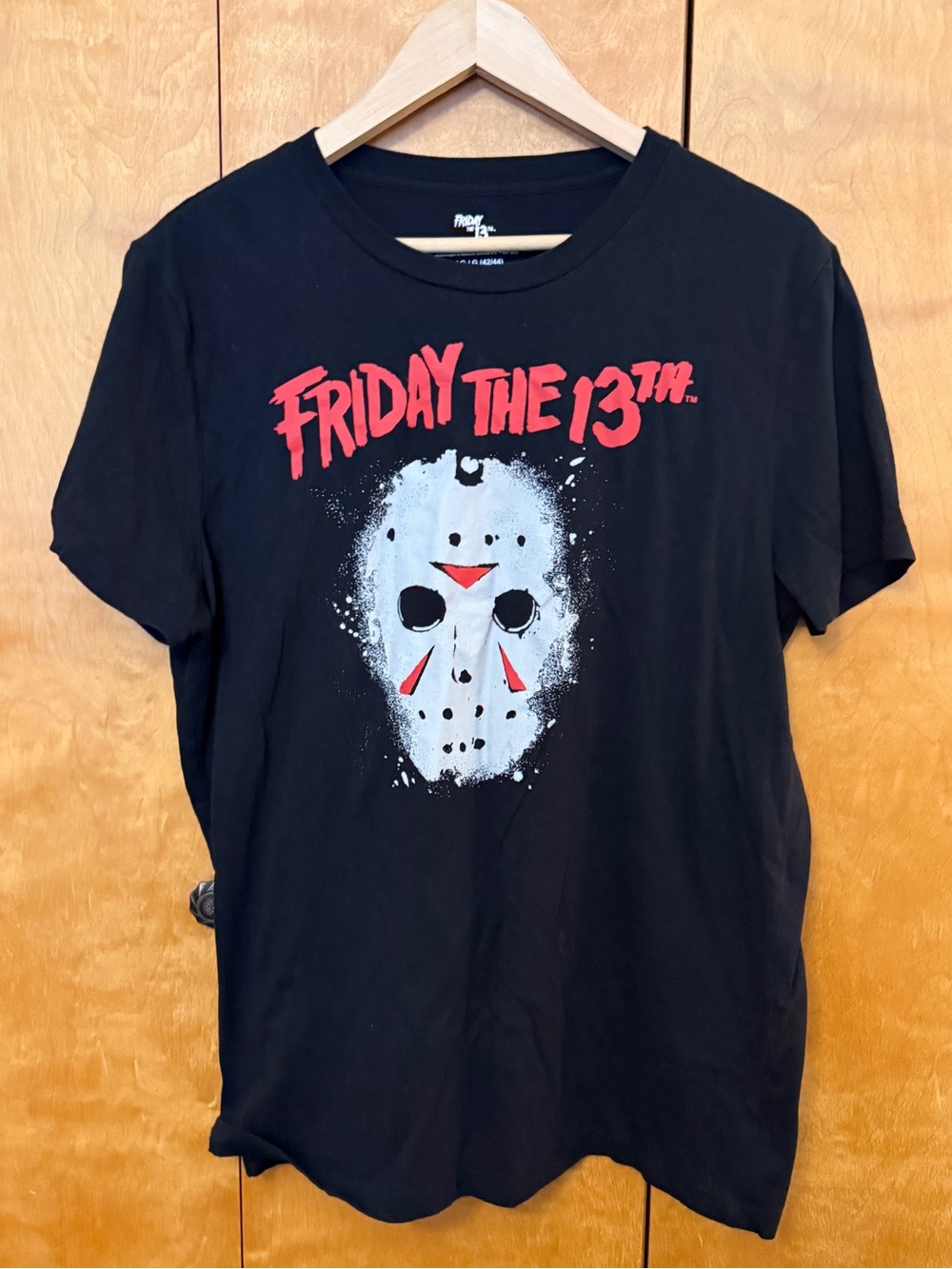 Friday the 13th Graphic Tee - Black with Red & White Mask Print size large